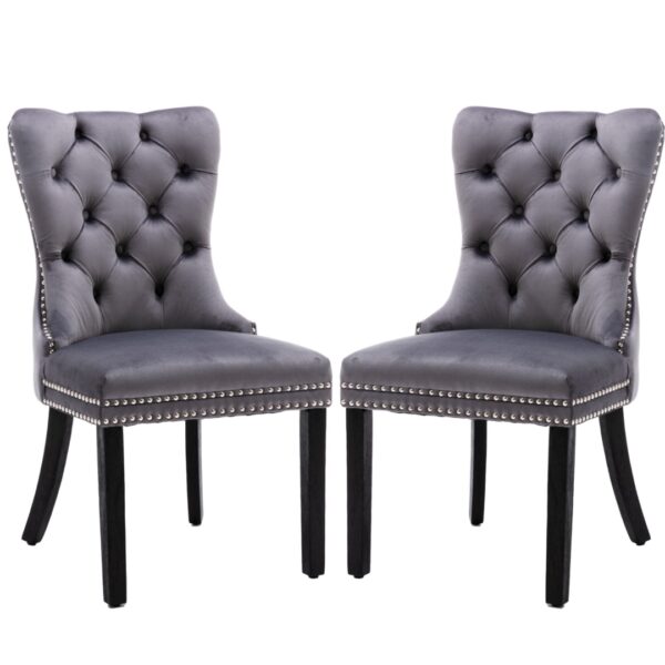 HomeDiscount-2x Velvet Dining Chairs Upholstered Tufted Kithcen Chair with Solid Wood Legs St