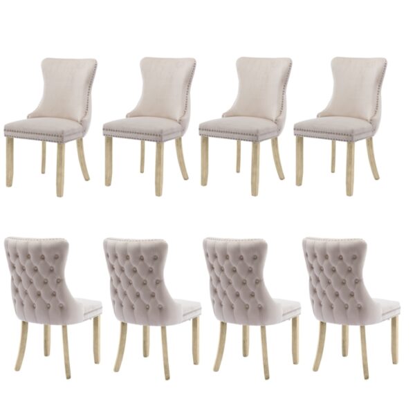 HomeDiscount-8x Velvet Upholstered Dining Chairs Tufted Wingback Side Chair with Studs Trim S