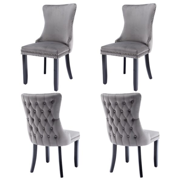 HomeDiscount-4x Velvet Upholstered Dining Chairs Tufted Wingback Side Chair with Studs Trim S