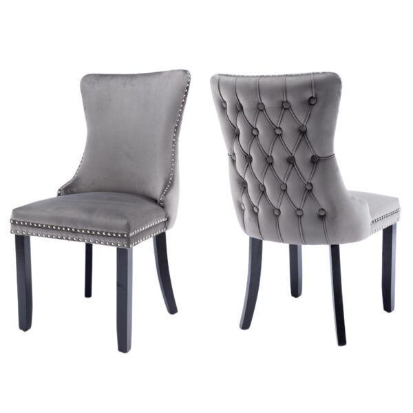 HomeDiscount-2x Velvet Upholstered Dining Chairs Tufted Wingback Side Chair with Studs Trim S