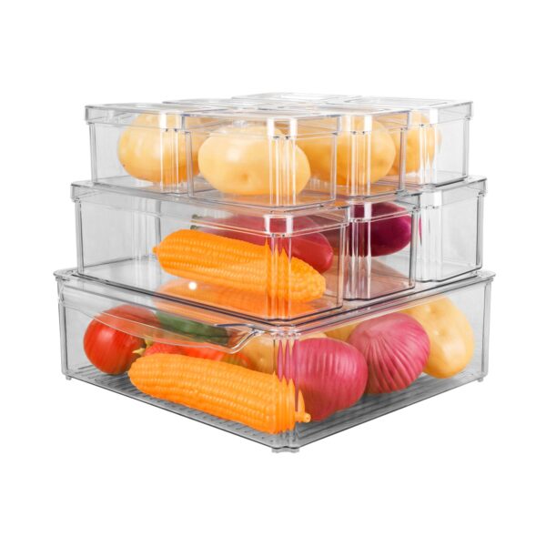 HomeDiscount-10 Pack Clear Stackable Fridge Organiser Bins with Lids (Transparent)