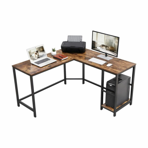 HomeDiscount-L-Shaped Computer Desk Rustic Brown and Black