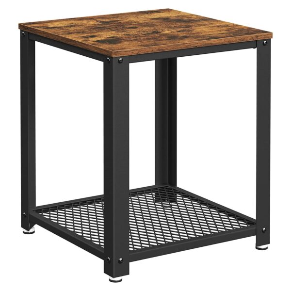 HomeDiscount-Side Table with Mesh Shelf Rustic Brown and Black