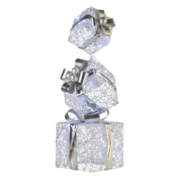 HomeDiscount-Swishmas 83cm Triple Christmas Silver Giftbox Stack Display with Lights