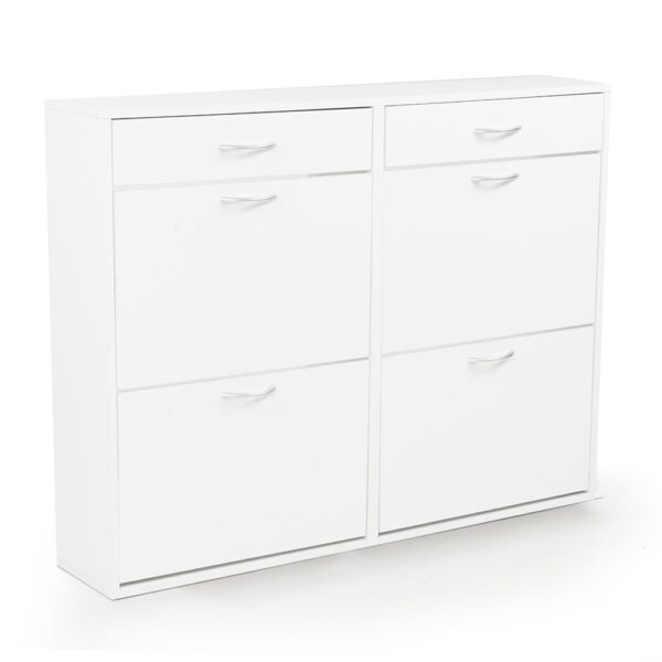 HomeDiscount-24 Pairs Shoe Cabinet Rack Storage Cupboard Organiser Shelf White Drawers Chest