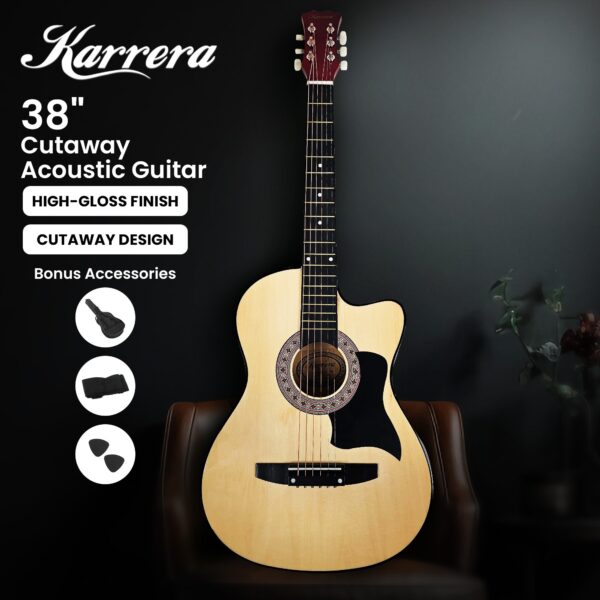 HomeDiscount-Karrera 38in Cutaway Acoustic Guitar with guitar bag - Natural