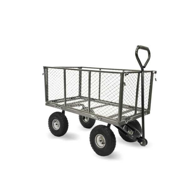 HomeDiscount-Steel Mesh Garden Trolley Cart - Hammer Grey