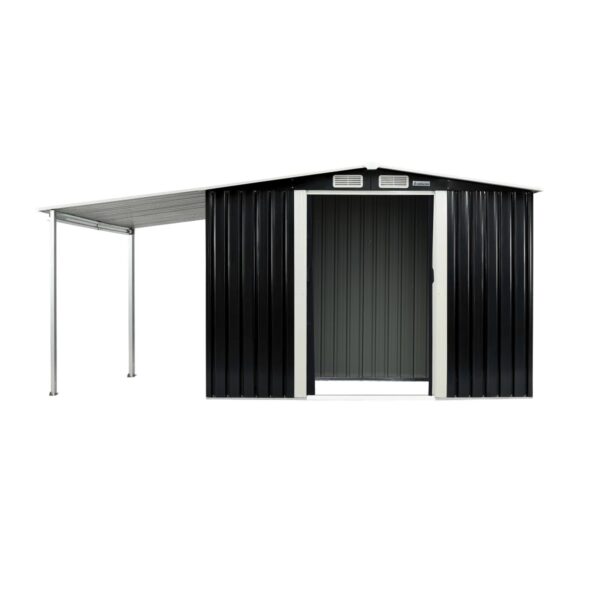 HomeDiscount-10x8ft Zinc Steel Garden Shed with Open Storage - Black