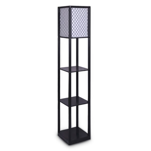 HomeDiscount-Etagere Floor Lamp Diamond Look Fabric Shade Shelves Black