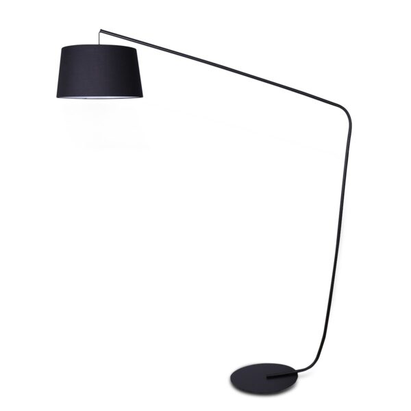 HomeDiscount-Metal Arc Floor Lamp in Black Finish with Linen Taper Shade