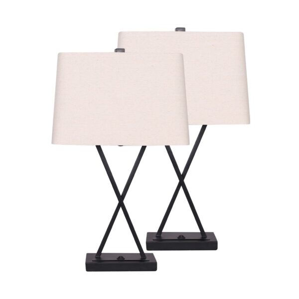 HomeDiscount-Metal Table Lamp Pair Rectangular Shade X Stand