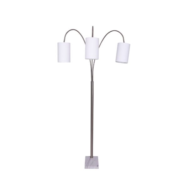 HomeDiscount-3-Light Metal Arc Floor Lamp - Nickel & Marble Finish