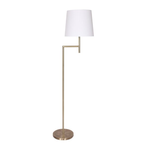 HomeDiscount-Metal Floor Lamp in Antique Brass Finish with Cream Linen Fabric Shade