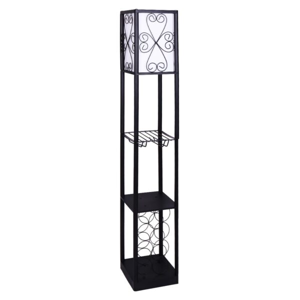 HomeDiscount-Metal Etagere Floor Lamp with Wine Holder Shelf