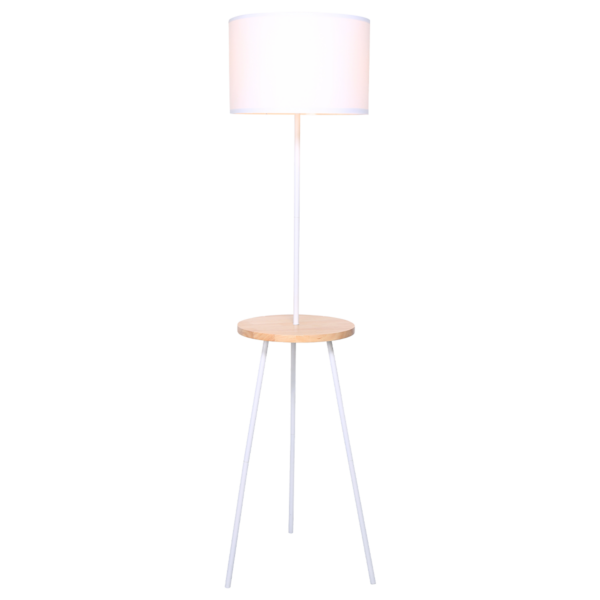 HomeDiscount-Metal Tripod Floor Lamp Shade with Wooden Table Shelf