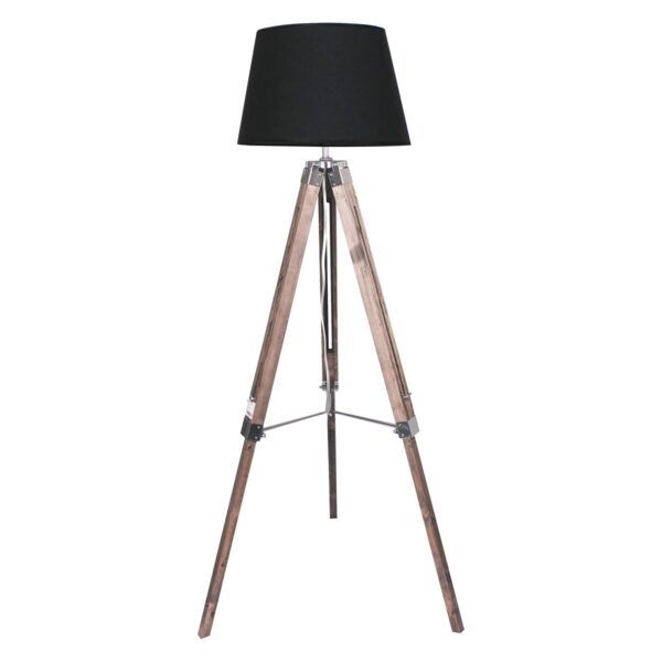 HomeDiscount-Timber Tripod Floor Lamp Adjustable Height Taper Fabric