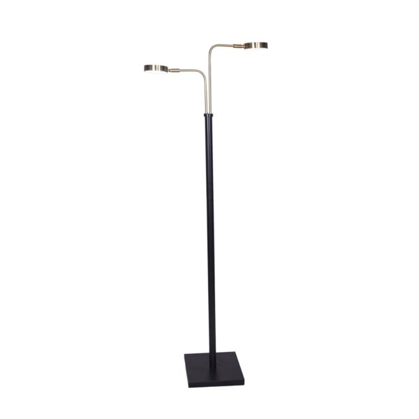 HomeDiscount-LED Metal Floor Lamp with 2 Lights in Brushed Gold and Black Finish