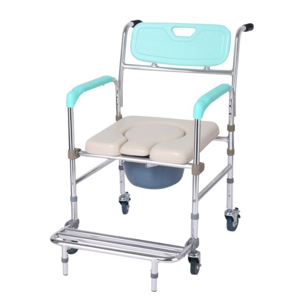 HomeDiscount-Orthonica Commode Chair With Castors Aluminium Frame Footrest Soft Push Handles