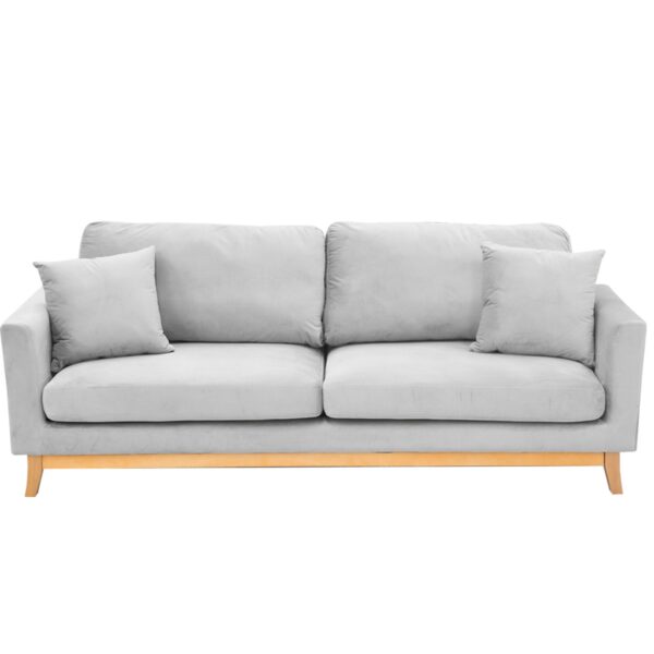 HomeDiscount-3 Seater Faux Velvet Sofa Bed Couch Furniture Light Grey