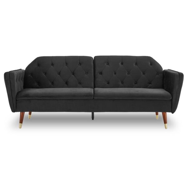 HomeDiscount-Faux Velvet Tufted Sofa Bed Couch Futon - Black