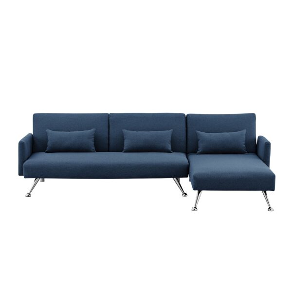 HomeDiscount-Mia 3-Seater Sofa Bed with Chaise & 3 Pillows - Blue