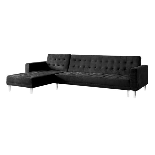 HomeDiscount-Faux Velveteen Corner Wooden Sofa Bed Couch with Chaise Black