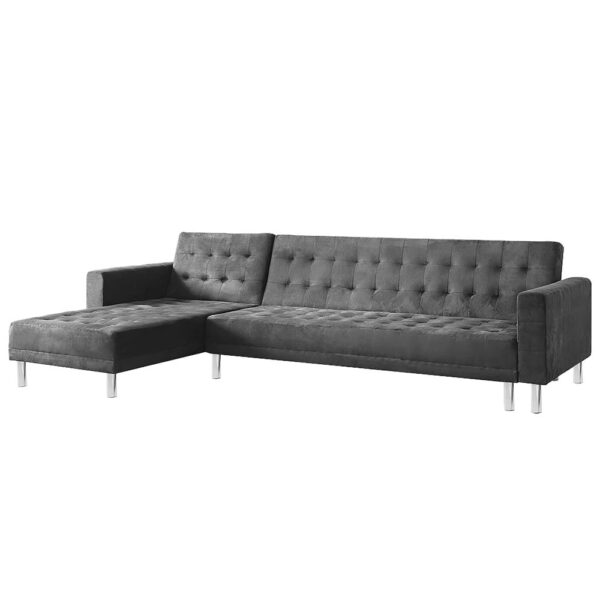 HomeDiscount-Faux Velvet Corner Wooden Sofa Bed Couch with Chaise - Grey