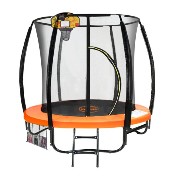 HomeDiscount-Classic 6ft Outdoor Round Orange Trampoline Safety Enclosure And Basketball Hoo