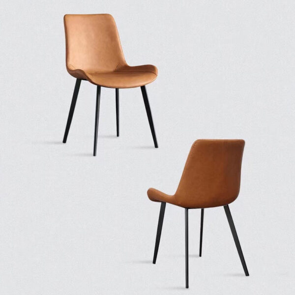 HomeDiscount-Minimal List Dining Chairs PU Retro Chair Cafe Kitchen Modern Metal Legs x 2 Bro