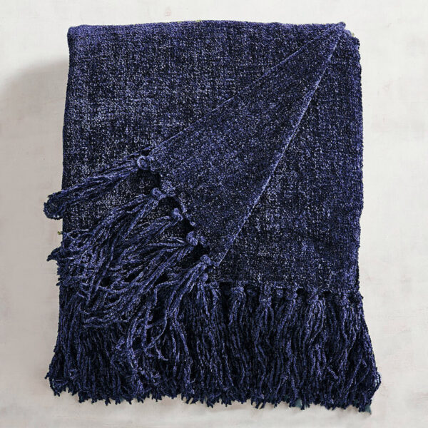 HomeDiscount-Acrylic Chenille Tassel Knitted Blanket Bed Sofa Throw Rug 150 x 200 cm (Blue)