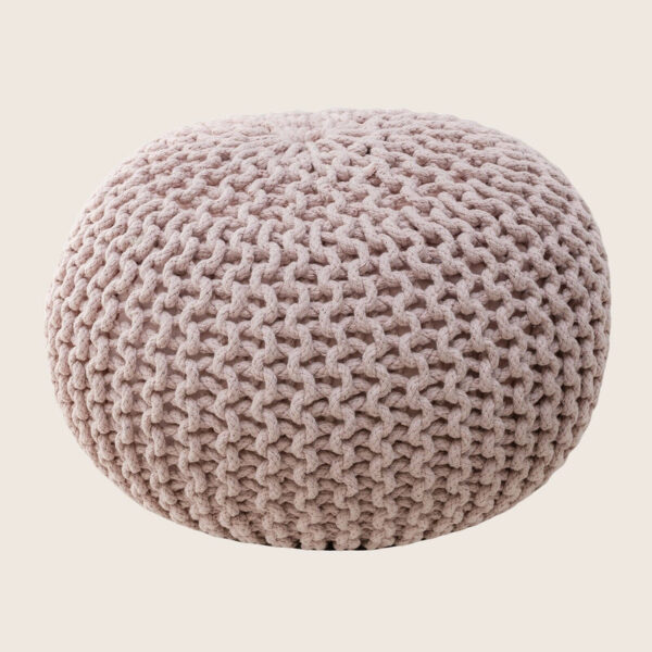 HomeDiscount-Braided Ottoman Pouffe Footstool Hand Knitted (Blush Pink)