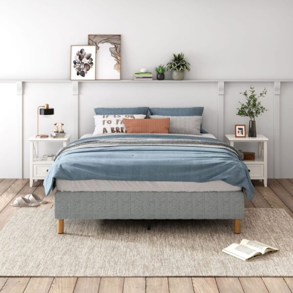 HomeDiscount-Metal Bedframe Mattress Foundation (Light Grey) – King