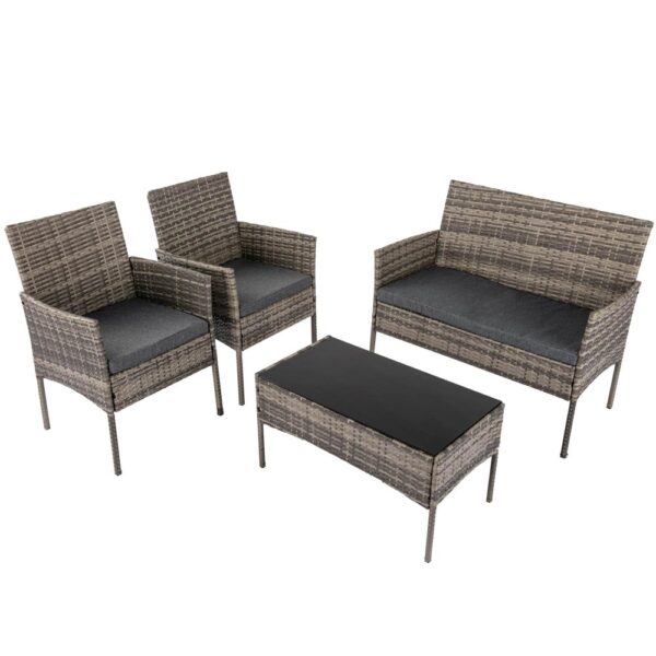 HomeDiscount-4 Seater Wicker Outdoor Lounge Set - Mixed Grey