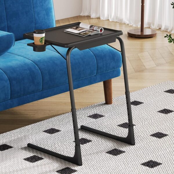 HomeDiscount-Foldable Table Adjustable Tray Laptop Desk with Removable Cup Holder-Black