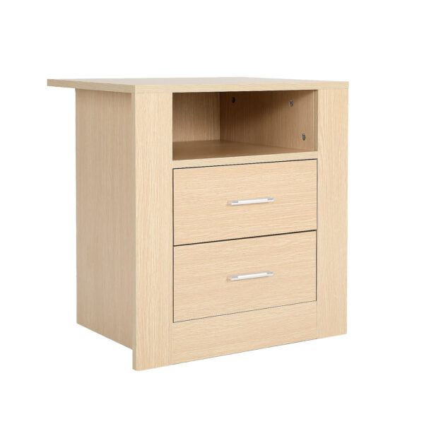 HomeDiscount-Bedside Table Side Storage Cabinet Nightstand Bedroom 2 Drawer 1 Shelf ZURI OAK