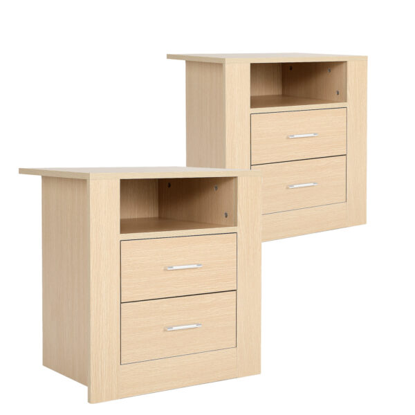 HomeDiscount-2X Bedside Table Side Storage Cabinet Nightstand Bedroom 2 Drawer 1 Shelf ZURI O