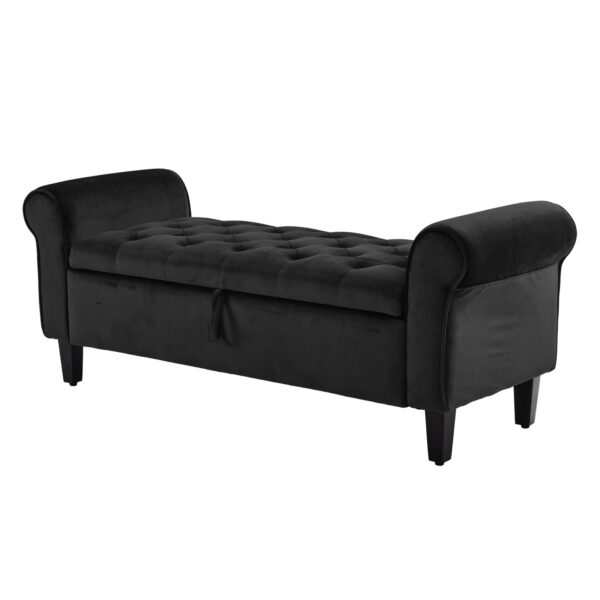 HomeDiscount-Storage Ottoman Stool Arm Bench Seat 132cm Velvet BLACK