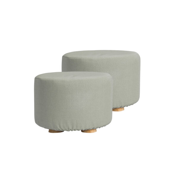 HomeDiscount-2X Fabric Ottoman Round Wooden Leg Foot Stool - GREY