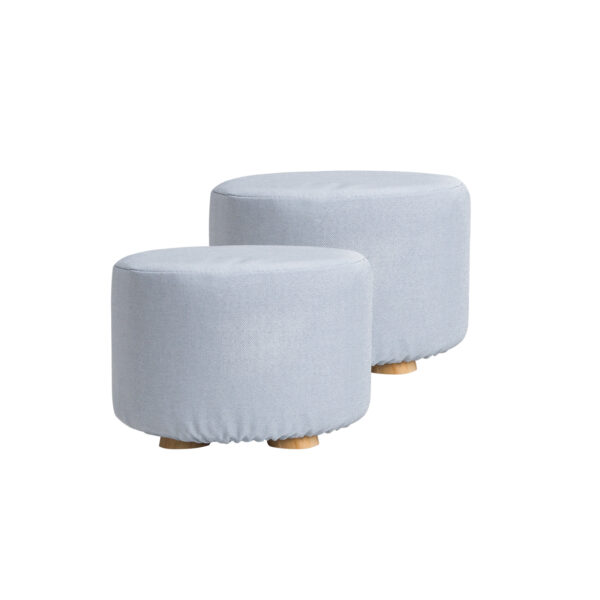 HomeDiscount-2X Fabric Ottoman Round Wooden Leg Foot Stool - LIGHT BLUE