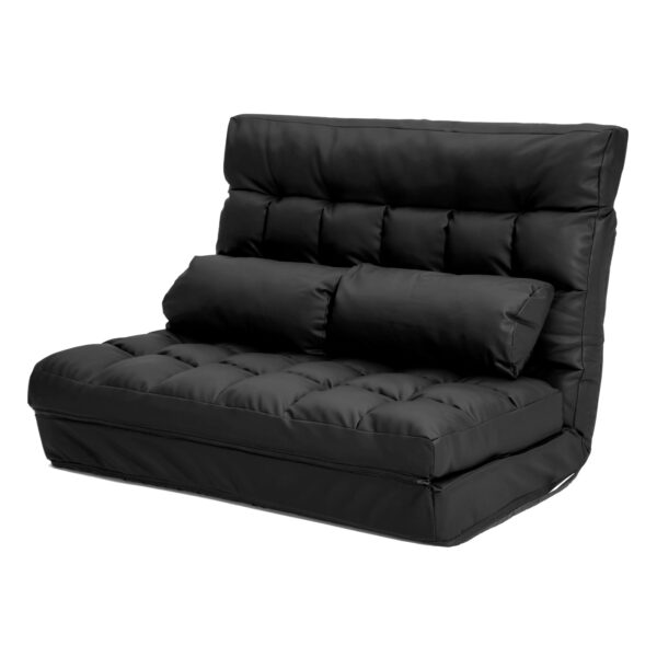 HomeDiscount-Lounge Couch Sofa Bed Double Seat Leather GEMINI BLACK