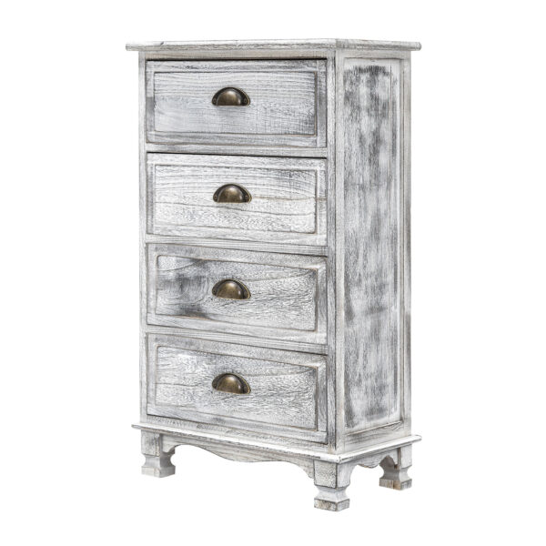 HomeDiscount-Bedside Table 4 Drawer Vintage Side Table Storage Cabinet Bedroom ADELINE GREY