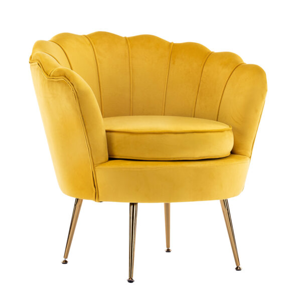 HomeDiscount-Armchair Padded Lounge Chair Accent Velvet Shell Scallop YELLOW