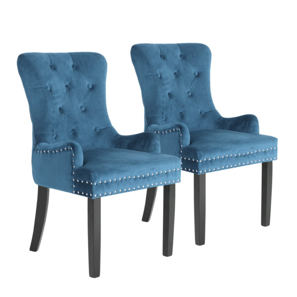 HomeDiscount-2X French Provincial Dining Chair Ring Studded Velvet Rubberwood Leg LISSE NAVY