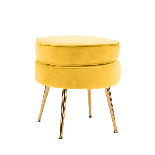 HomeDiscount-Ottoman Foot Stool Velvet Fabric Metal Leg Round YELLOW