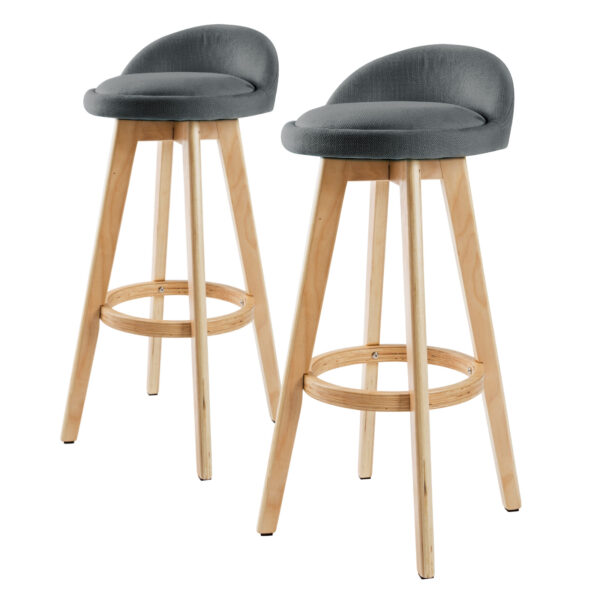 HomeDiscount-2X Wooden Bar Stool Dining Chair Fabric LEILA 72cm GREY