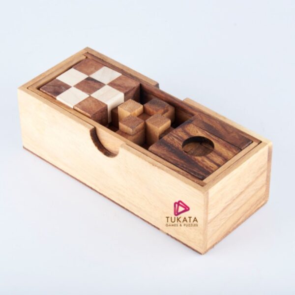 HomeDiscount-3 individual brainteaser wooden puzzles in a gift wooden box