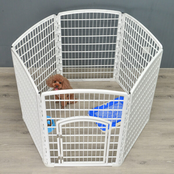 HomeDiscount-6 Panel Plastic Pet Pen Pet Foldable Fence Dog Fence Enclosure With Gate White