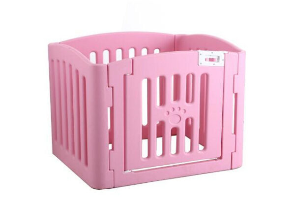 HomeDiscount-4 Panel Plastic Pet Pen Pet Foldable Fence Dog Fence Enclosure With Gate Pink