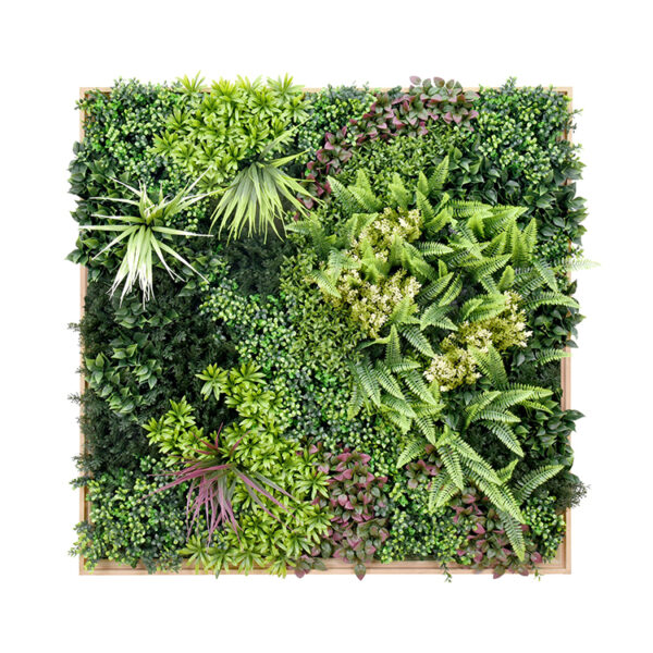 HomeDiscount-YES4HOMES 3D 1Mx1M Green Artificial Plants Wall Panel Flower Wall With Frame Ver