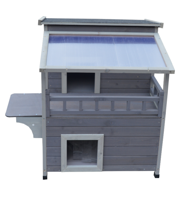 HomeDiscount-2 Story Outdoor Cat Shelter Condo with Escape Door Rainproof Kitty House